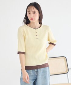 earth music&ecology ヘンリーネック半袖ニットプルオーバー