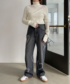 WEGO スプレーペイントストレートデニムパンツ