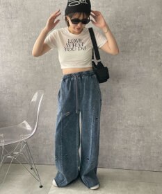 WEGO 【ウエストゴム】ヴィンテージウォッシュスウェットワイドパンツ