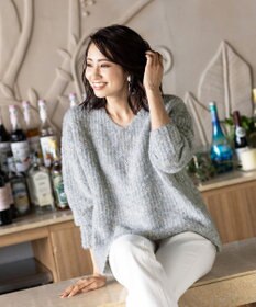 Tiaclasse L 【洗える】表情豊かなVネックMIX糸オーバーニット