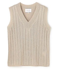 BEIGE， OPTICAL /  ペーパーヤーン Vネックリブニット