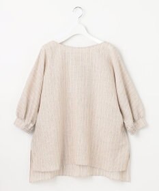 自由区 【洗える】リネンストライプ ボートネックブラウス