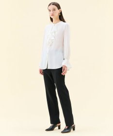 BEIGE， 【WEB限定・洗える】CLARION / バンドカラーフリルブラウス