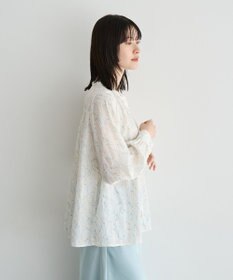 YECCA VECCA ラインフラワー柄ギャザーブラウス