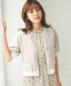 Feroux 【洗える】バイカラーハーフスリーブ カーディガン