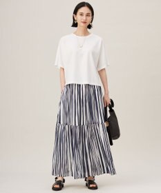 自由区 L 【接触冷感・洗える】ハンドワッシャープリーツストライプ スカート