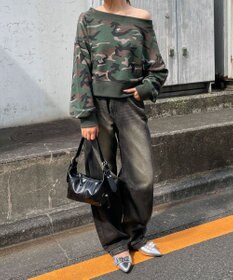 WEGO ワンポイントオフショルスウェット