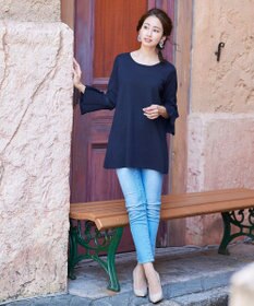 Tiaclasse L 【洗える】ミラノリブ編みのフレア袖ニットチュニック