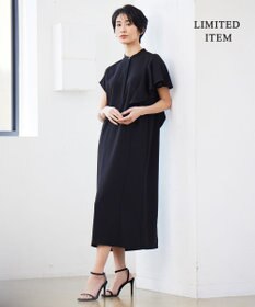 ICB 【接触冷感・UVケア・防シワ・洗える】エステルダブルクロス ラッフルスリーブワンピース