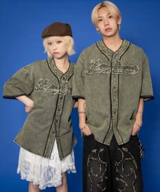 WEGO 【ユニセックス着用ITEM】ベースボールデニムグラフィックシャツ（SS）