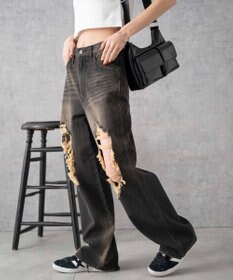 WEGO ヴィンテージウォッシュダメージデニムパンツ