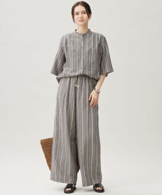 自由区 S 【カタログ掲載・セットアップ対応・洗える】リネンビスコースストライプドロスト パンツ