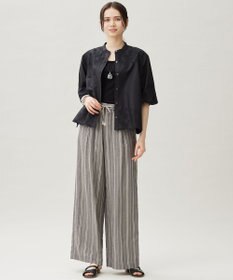 自由区 S 【カタログ掲載・セットアップ対応・洗える】リネンビスコースストライプドロスト パンツ