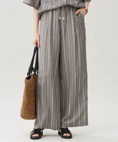 自由区 L 【セットアップ対応】リネンビスコースストライプドロスト パンツ