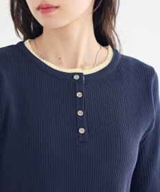 earth music&ecology ヘンリーネック半袖ニットプルオーバー