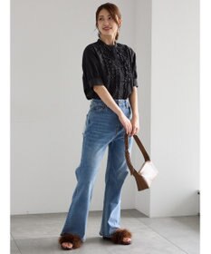 Te chichi フロントフリル5分袖ブラウス