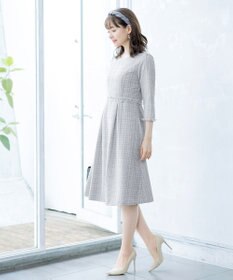 Tiaclasse 絶妙なMIXカラーのツイード素材で存在感溢れるタックワンピース