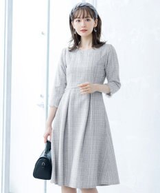 Tiaclasse 絶妙なMIXカラーのツイード素材で存在感溢れるタックワンピース