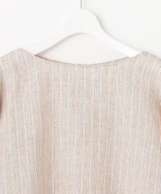 自由区 【洗える】リネンストライプ ボートネックブラウス