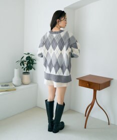 earth music&ecology ループ編みアーガイルカーディガン