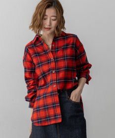 23区 【洗える】ブラッシュド ビエラチェック シャツ レッド系