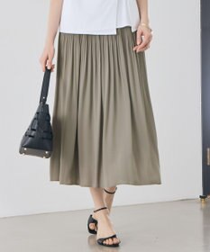自由区 L 【デザインアップデート・ウエストゴム・セットアップ対応・セレモニー・通勤】ライトサテンプリーツ スカート モカ