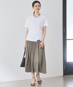 自由区 【デザインアップデート・ウエストゴム・セットアップ対応・セレモニー・通勤】ライトサテンプリーツ スカート