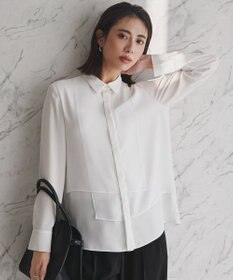 ICB  BackSatinAmunzen  異素材デザイン シャツブラウス オフホワイト