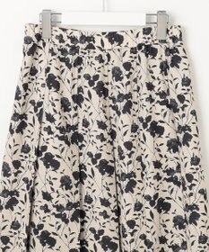 自由区 【洗える】リネンライクフラワープリント スカート