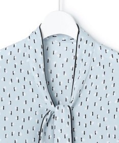 ICB L 【新色追加】BackSatinAmunzen 5分袖配色ボウタイブラウス