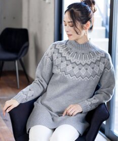 Tiaclasse L 【洗える】ノルディック柄ニットチュニック