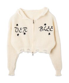 WEGO 刺繍ダメージニットWZIPパーカー