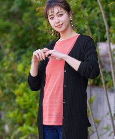 Tiaclasse 【洗える】ベルト付きランダムリブロングカーディガン