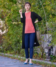 Tiaclasse 【洗える】ベルト付きランダムリブロングカーディガン