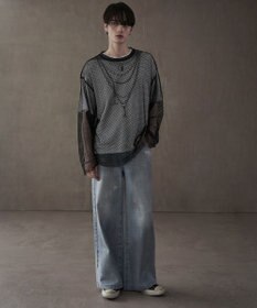 WEGO シルバープリントバギーフレアデニム