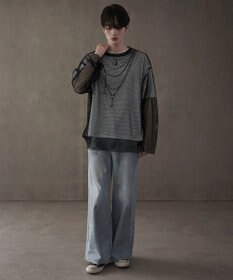 WEGO シルバープリントバギーフレアデニム