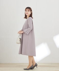 Tiaclasse L シフォンフレア袖スポンジニットワンピース