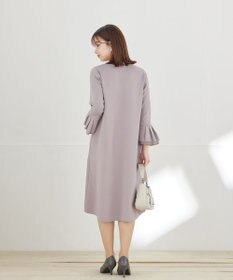 Tiaclasse L シフォンフレア袖スポンジニットワンピース