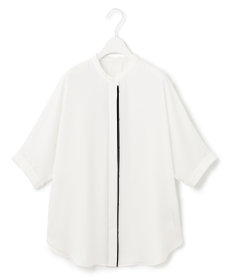 ICB 【人気のため新色追加・WEB限定カラーあり】BackSatinAmunzen 5分袖バンドカラーブラウス