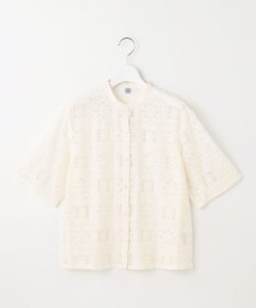 J.PRESS LADIES 【洗える】モザイクレース ハーフスリーブ ブラウス