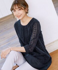 Tiaclasse L 【洗える】レースコンビチュニックブラウス