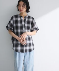 Green Parks 綿麻混フレンチスリーブスキッパーシャツ