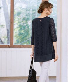 Tiaclasse L 【洗える】レースコンビチュニックブラウス