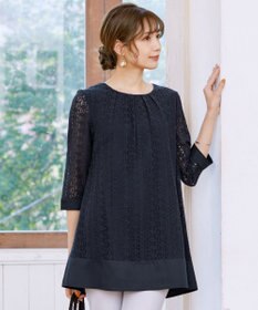 Tiaclasse L 【洗える】レースコンビチュニックブラウス