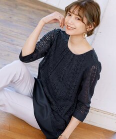 Tiaclasse L 【洗える】レースコンビチュニックブラウス