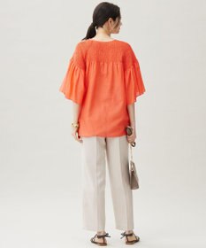 自由区 【洗える】シルクコットンローンスモッキング刺繍 ブラウス