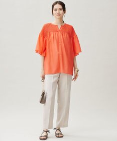 自由区 【洗える】シルクコットンローンスモッキング刺繍 ブラウス