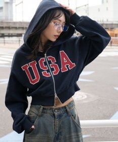 WEGO グラフィックショートZIPパーカー