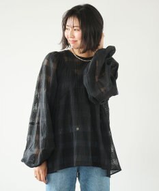 #Newans シアーチェックボリュームブラウス