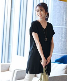 Tiaclasse L 【洗える】さらりと肌離れの良いフレンチスリーブニットチュニック